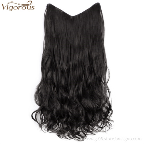 Vigorous Synthetic Hair Extensions Clips in Straight Curly Wavy 1 Piece Set Thick Hairpiece with 4 Clips Natural Black Color